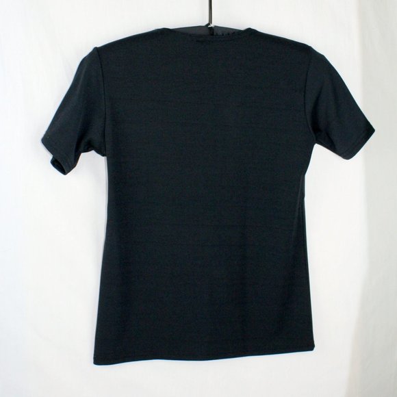 Black Knit Top Short Sleeve Vintage Impressions of California - Picture 2 of 8